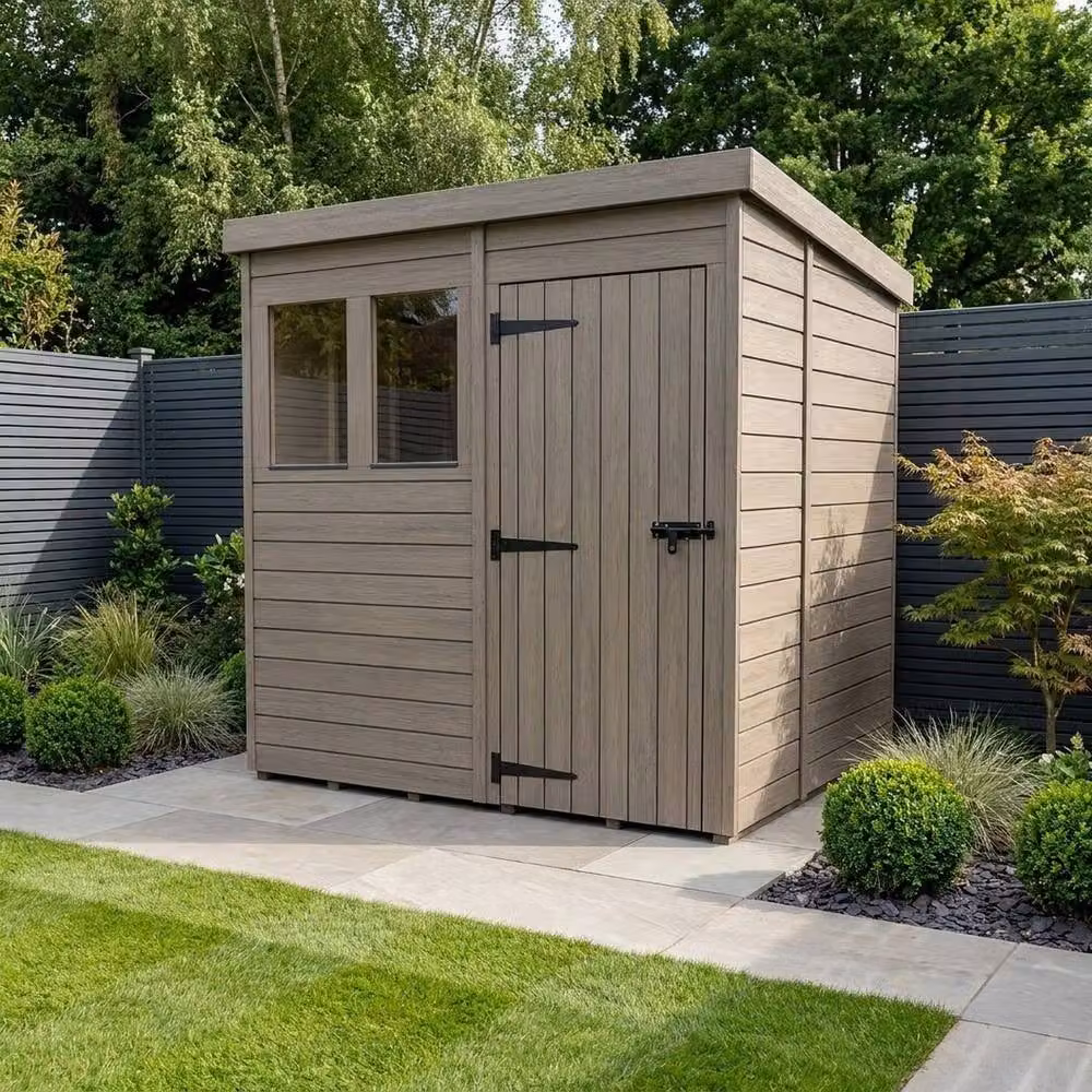 Buttercup Farm Grey Composite Pent Garden Shed with Single Door and Windows W/D/H: 244 x 244 x 210 cm – 2