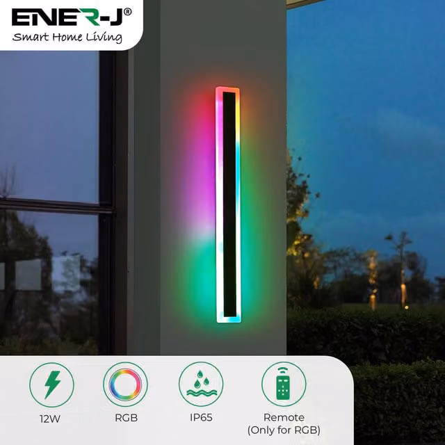 EnerJ Smart Black LED Outdoor Wall Light, IP65 Waterproof Acrylic Cylinder Design, W/D/H: 60 x 8 x 8 cm