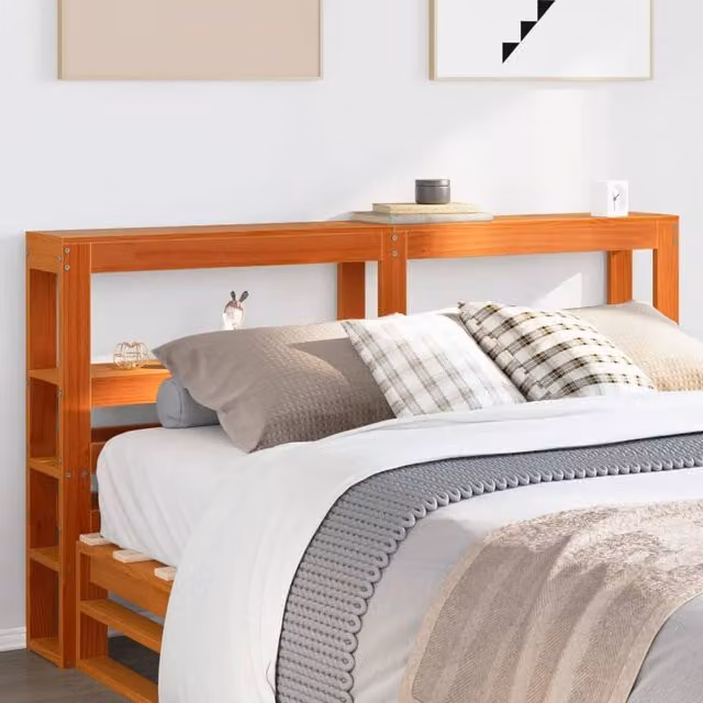 Berkfield Home Rustic Solid Wood Pine Headboard with Integrated Shelves, Wax Brown, Width: 135 cm