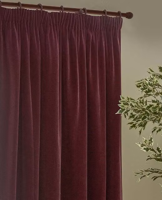 YARD Dark Burgundy Chenille Velvet Pencil Pleat Opaque Curtains H: 218 cm x W: 183 cm