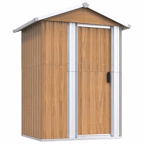vidaXL Brown Galvanised Steel Garden Shed, W/D/H: 126 x 97.5 x 177 cm