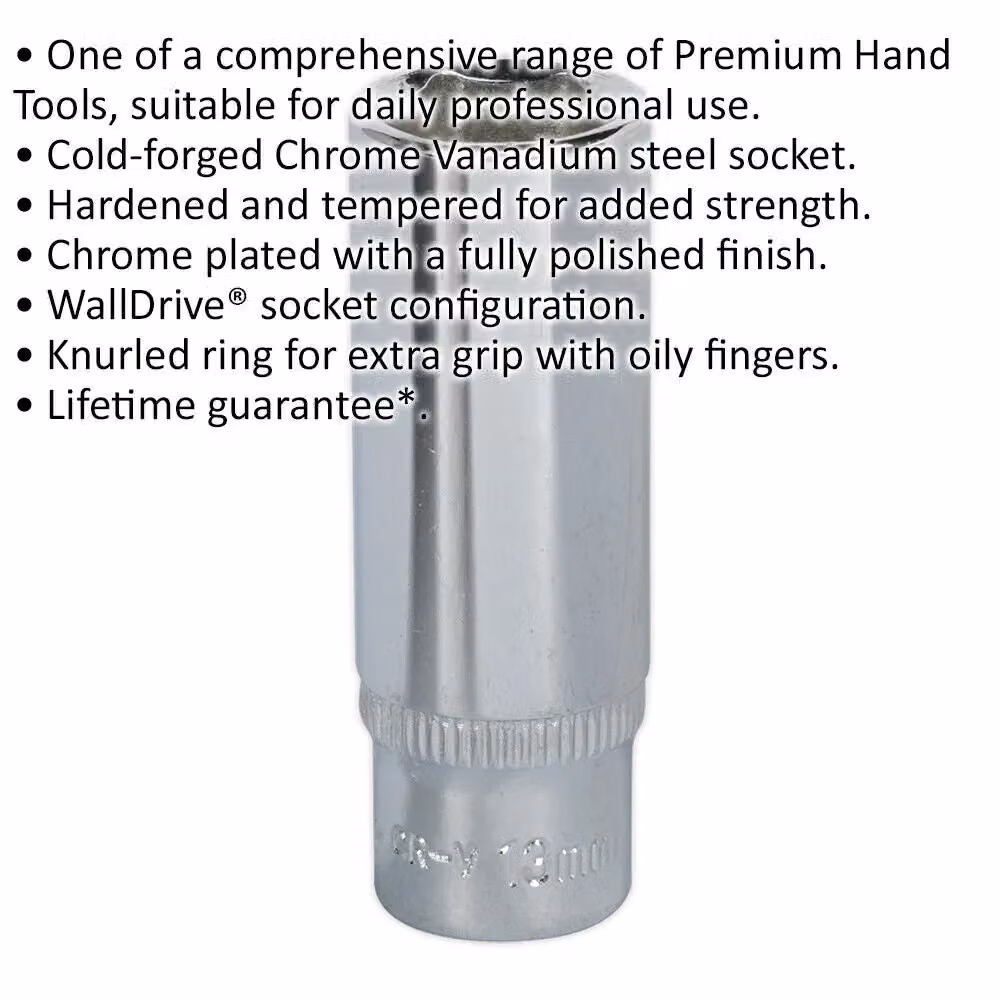Loops 13mm Deep Drive Socket 1/4 inch Square Drive Forged Chrome Vanadium Steel in Silver – 2