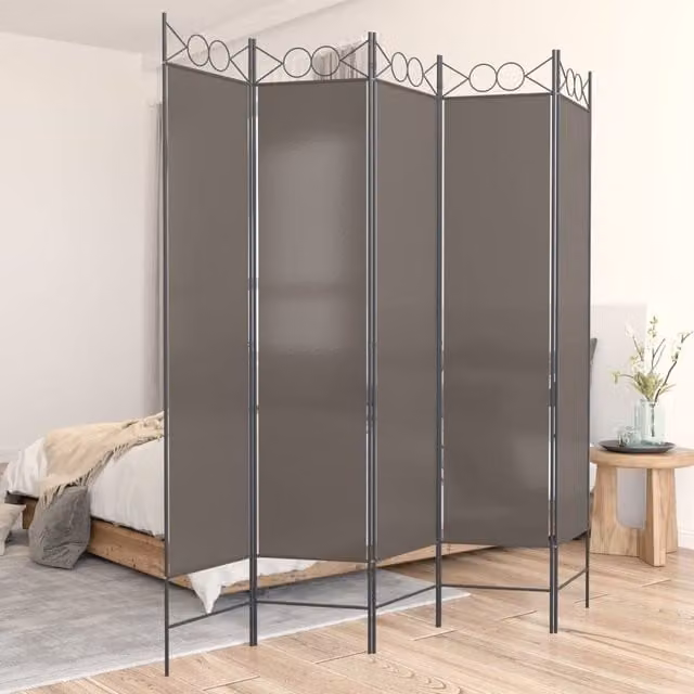 Berkfield Home 5-Panel Room Divider in Anthracite and Black Fabric, H 200 cm x W 200 cm x D 200 cm
