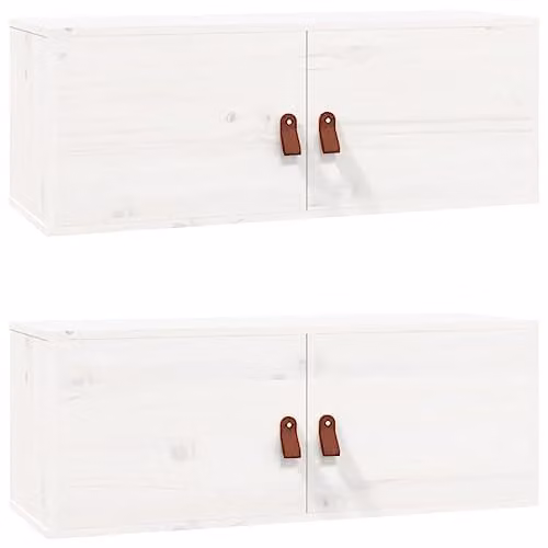 vidaXL Set of 2 White Scandinavian Wall Cabinets in Solid Pine Wood, W/D/H: 80 x 30 x 30 cm – 1