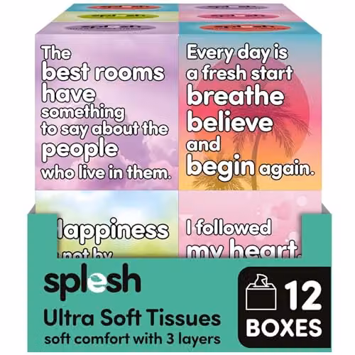Splesh Ultra Soft 3-Ply Facial Tissues, White, 12 x 67-Sheet Square Box Multipack