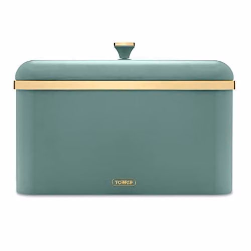 Tower Cavaletto Airtight Bread Bin in Stainless Steel, Jade Green and Gold, W/D/H: 35.0 x 24.0 x 23.0 cm – 1