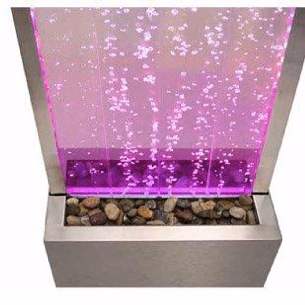 Primrose Modern Stainless Steel Bubble Water Wall Feature with Colour Changing LEDs in Metallic Silver, Height: 184 cm – 2