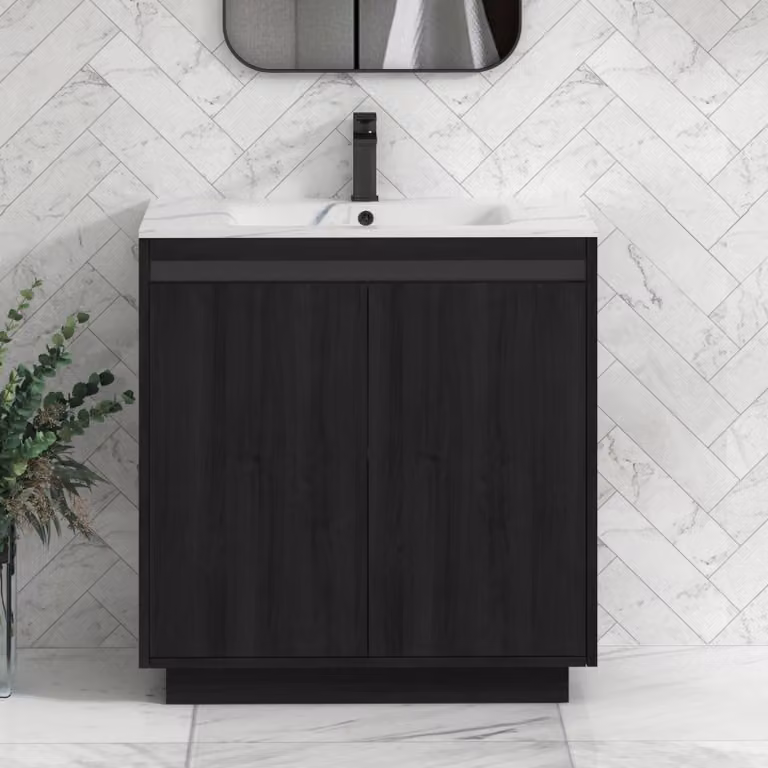 Royal Bathrooms Orion 800mm Floor Standing 2 Door Vanity Unit in Hale Black with Carrara White Basin and Black Accent Trim