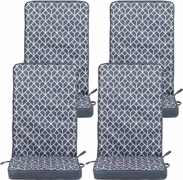 icon Set of 4 Outdoor High Back Seat Cushions in Olive Green and Charcoal Geometric Pattern – 1