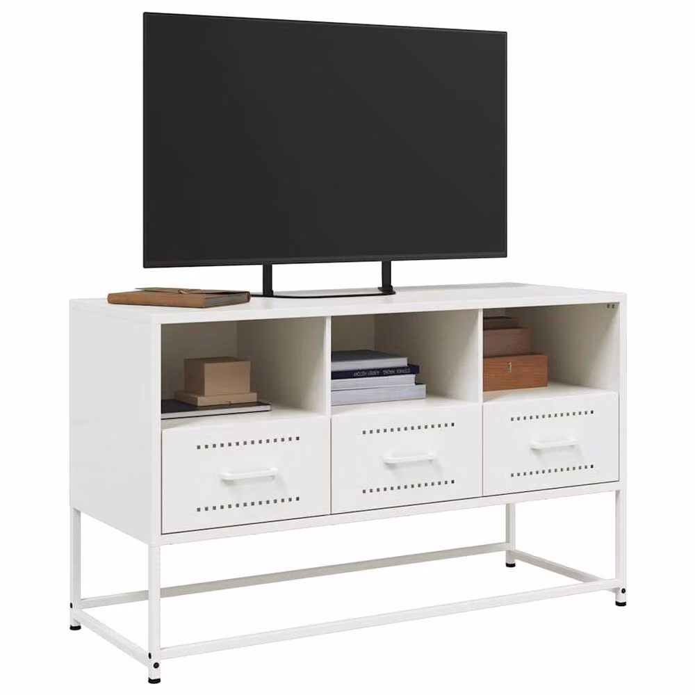 Berkfield Home Modern White Steel TV Cabinet W/D/H: 100.5 x 39 x 60.5 cm – 4