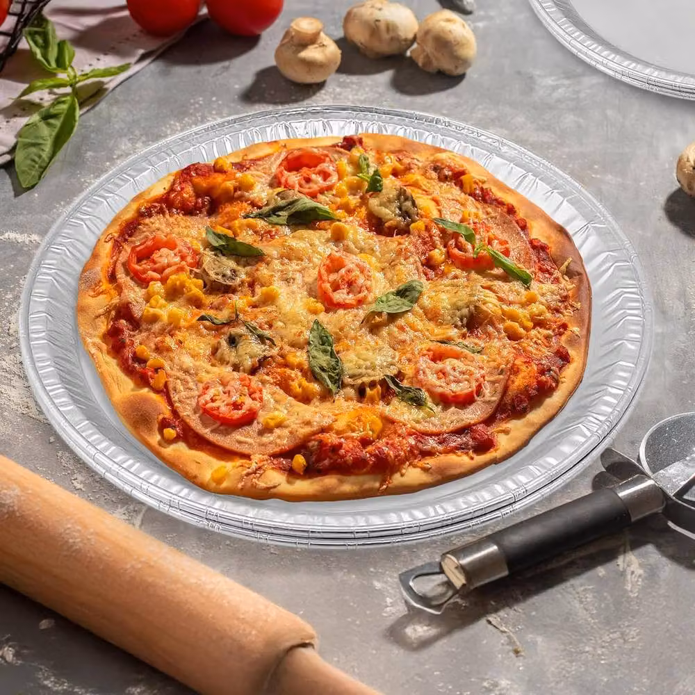 BARGAINS-GALORE Set of 12 Silver Disposable Aluminium Foil Pizza Trays, Large Round Plates – 2