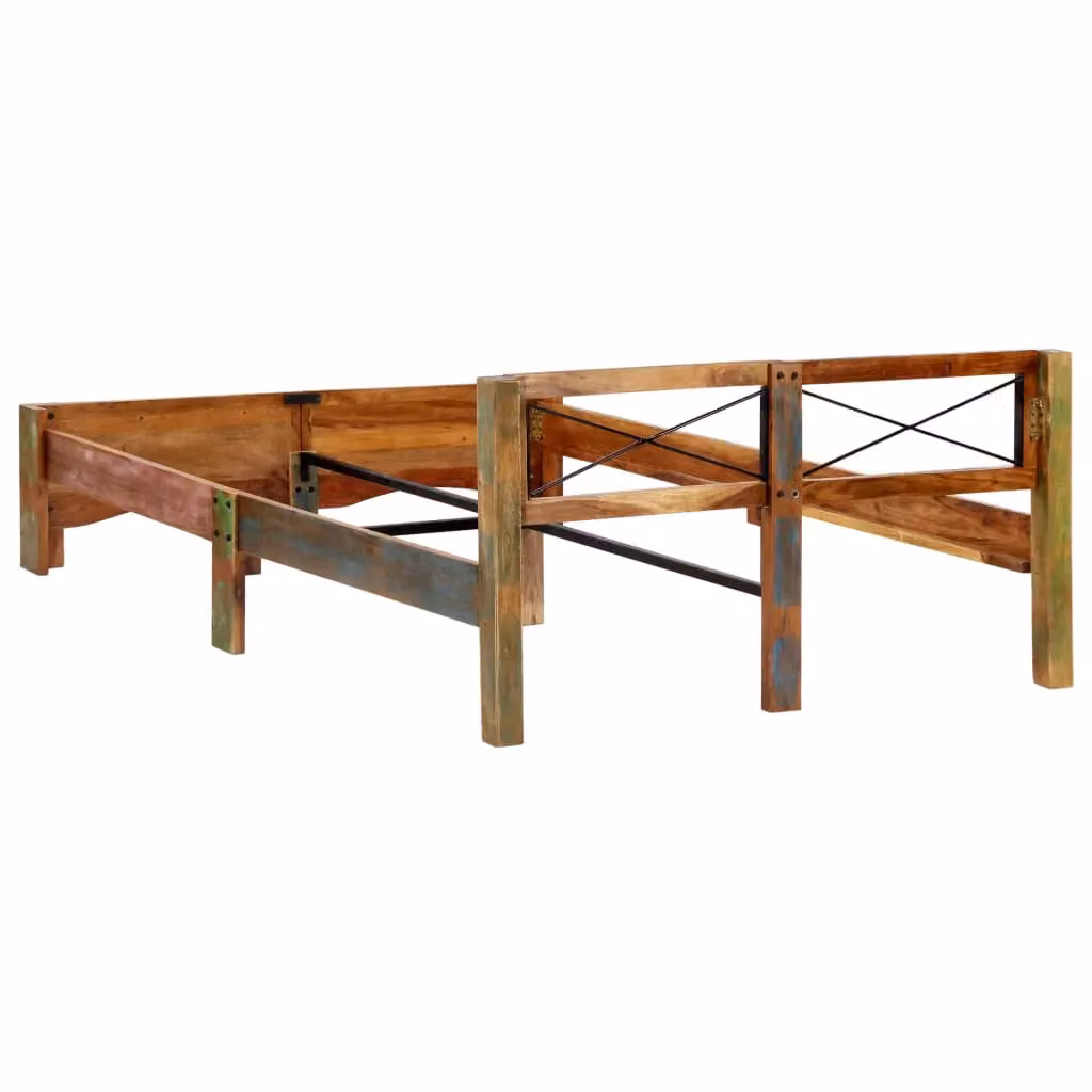 Berkfield Home Solid Reclaimed Wood Bed Frame in Antique Multicolour, W: 140 cm, L: 200 cm – 2