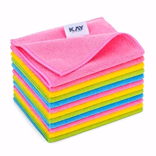 KAV Reusable Microfibre Cleaning Cloths, 8 Pack, W/D: 40 x 40 cm, Pink, Green, Blue and Yellow