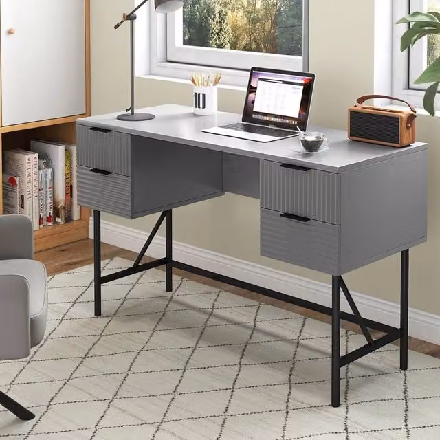 FORGEVIO Modern Home Office Computer Desk with Dual Pedestal Storage, Grey – 1