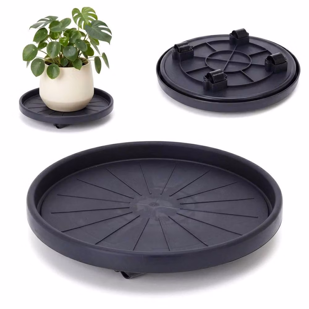 SPETLEK Round Plant Caddy with Wheels in Black – 2