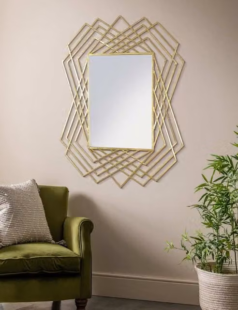 Gallery Direct Specter Extra Large Rectangular Art Deco Wall Mirror in Gold