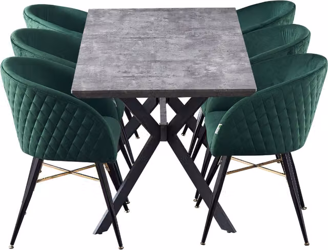 Life Interiors Vittorio Blaze LUX Green Mid-Century Dining Set with Extendable Rectangular Table and 6 Chairs