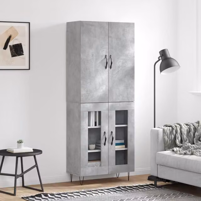 Berkfield Home Highboard in Concrete Grey, W/D/H: 69.5 x 34 x 180 cm – 1