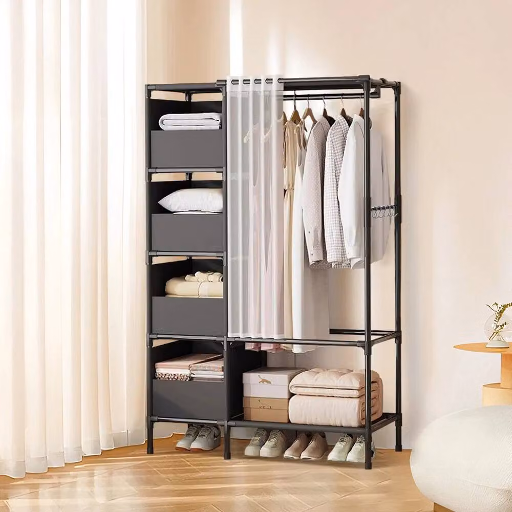 KORVIXA Foldable Fabric Wardrobe Storage Cabinet in Black, W/D/H: 90 x 90 x 90 cm – 3