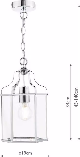 Aled ALE8650 Modern Suspended Glass Lantern in Silver and Chrome with Dimmable Height Adjustment