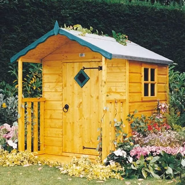Shires Hide with Veranda Playhouse Kids Wendy House in Brown
