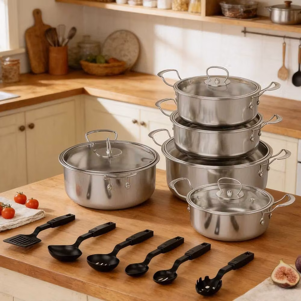 PAWNORA 16-Piece Uncoated Stainless Steel Cookware Set in Silver – 3