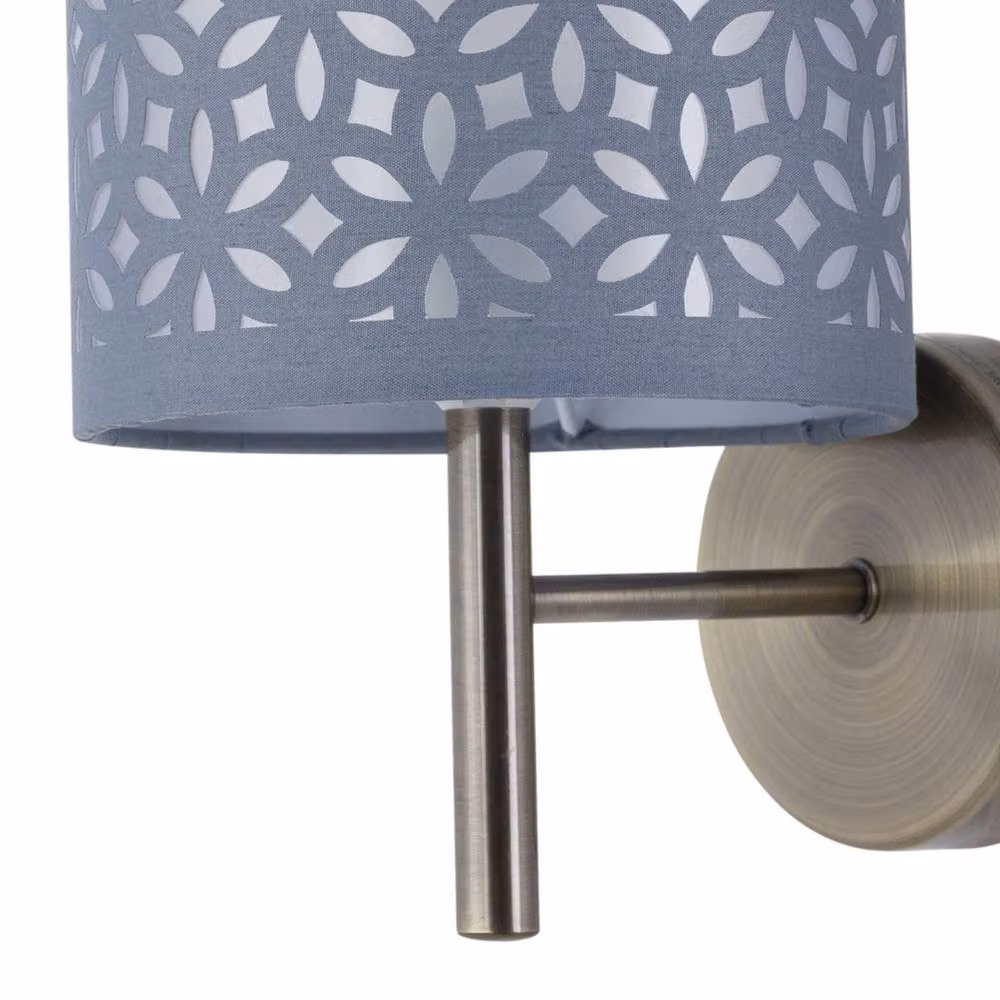 First Choice Lighting Brea Set of 2 Antique Brass Wall Lights with Grey Fabric Shade – 3