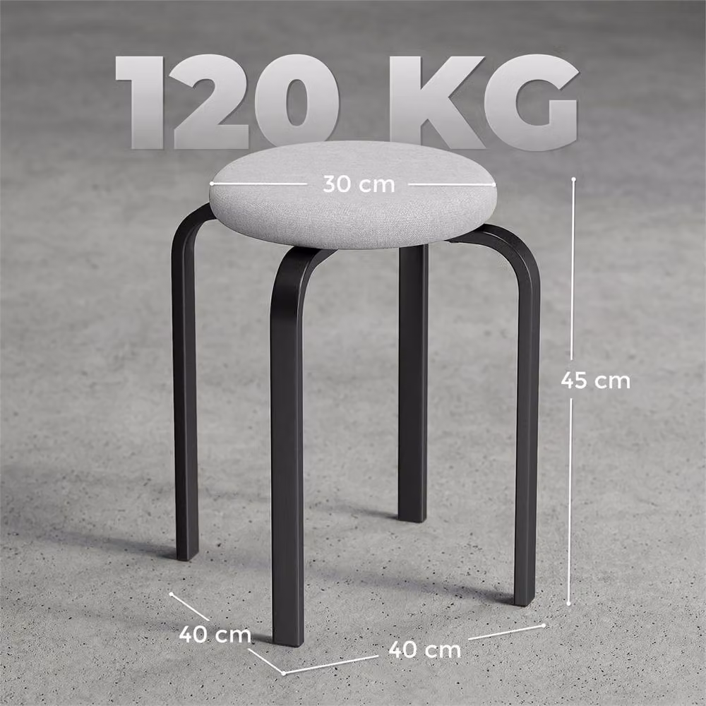 EONLION Set of 4 Grey Modern Cylindrical Fabric and Metal Stools – 2