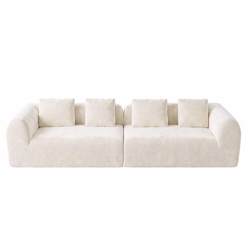 Dprodo Modular Large L-Shape Chenille Sectional Sofa in Beige with Scatter Cushions – 2