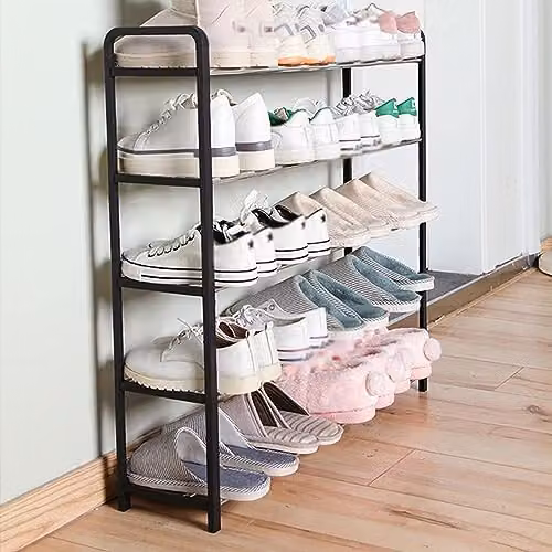 AMOS 5-Tier Shoe Rack Storage Organiser in Black, Metal and Plastic, Holds Up to 20 Pairs, W/D/H: 76 x 70 x 19 cm – 2