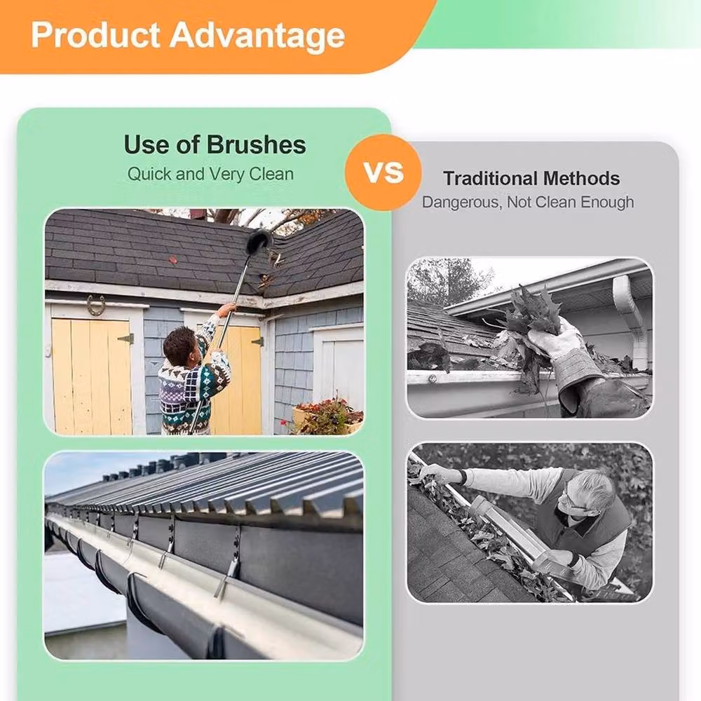 FLAVORA Extendable Gutter Cleaner Brush with Telescopic Stainless Steel Handle and Microfibre Head in Black – 6
