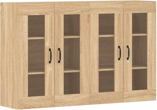 Berkfield Home Set of 2 Wall Mounted Cabinets in Sonoma Oak and Brown with Glass Doors – 1