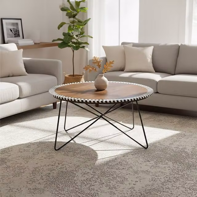 Orsina Round Acacia Wood Coffee Table in Brown and Black, W/D/H: 90 x 48 x 48 cm – 1
