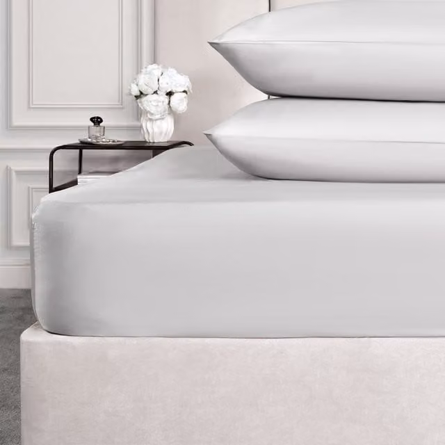 Highams 220 Thread Count Soft Cotton Luxury Fitted Bed Sheet, Silver/Grey, W/D/H: 90 x 200 cm