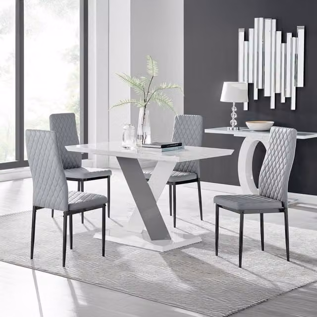 FurnitureboxUK Monza 4 White and Grey Dining Table with 4 Milan Black Leg Chairs