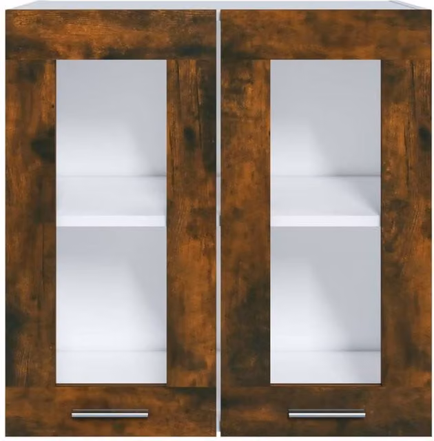Berkfield Home Hanging Glass Cabinet in Smoked Oak Brown, W: 60 cm, D: 31 cm, H: 60 cm
