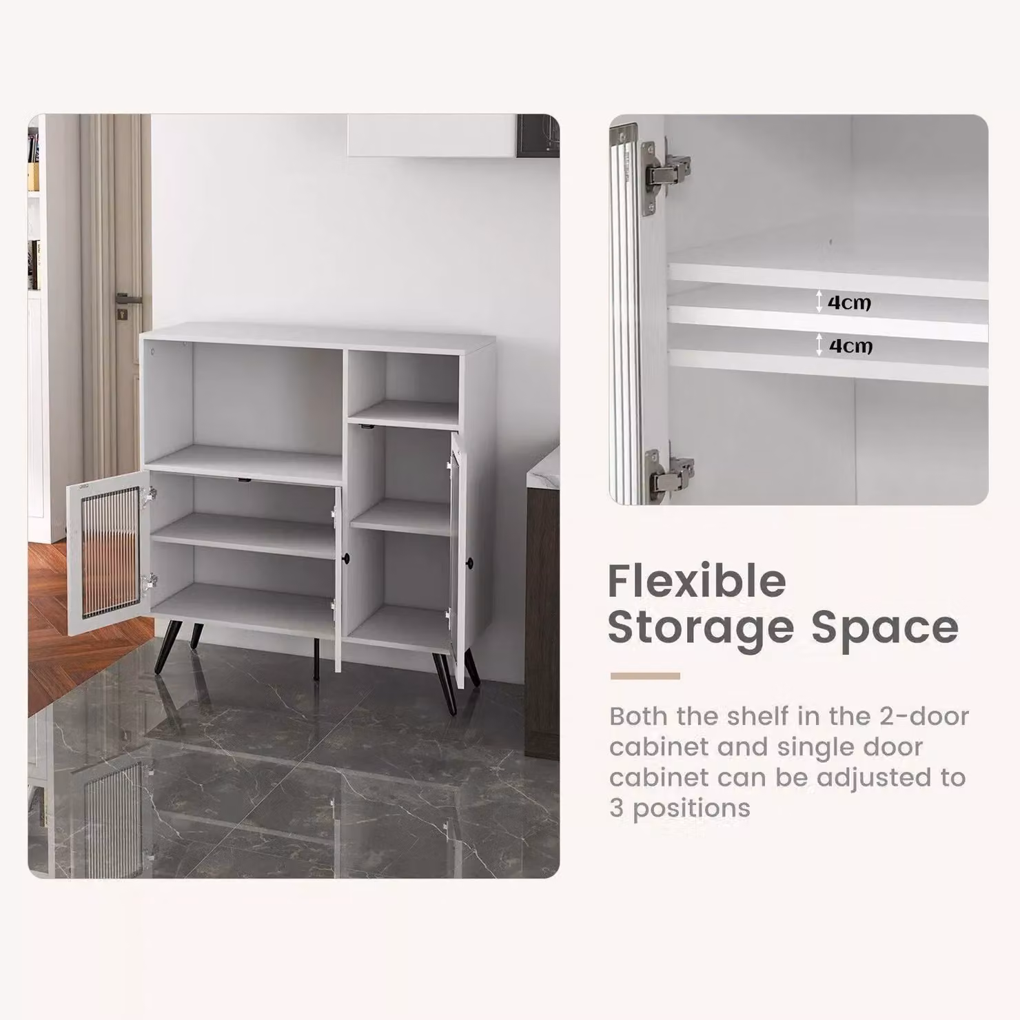 Costway White Wooden Kitchen Side Cabinet and Buffet Sideboard with Tempered Glass Doors – 3
