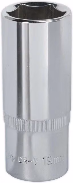 Loops 19mm Deep Drive Socket 3/8 inch Square Drive Forged Chrome Vanadium Steel in Silver