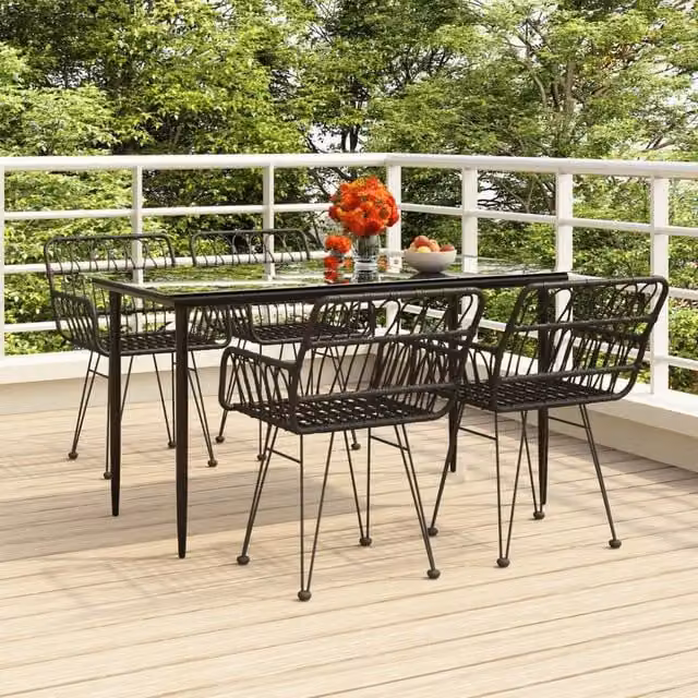 Berkfield Home 5 Piece Black Poly Rattan Garden Dining Set with Glass Top Table – 1
