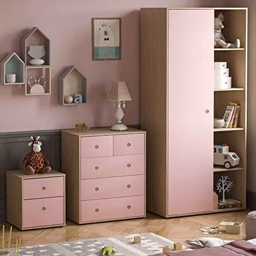 Junior Vida Neptune 3 Piece Childrens Bedroom Furniture Set in Pink and Oak – 1