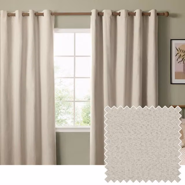 Furn Blackout Textured Woven Eyelet Curtain Pair in Beige, Width: 117 cm, Drop: 137 cm – 1