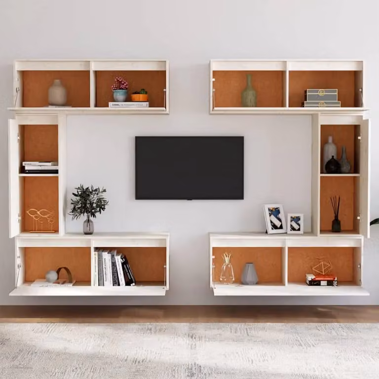 Berkfield Home 6-Piece White Solid Pine Wall Mounted Living Room Cabinet Set