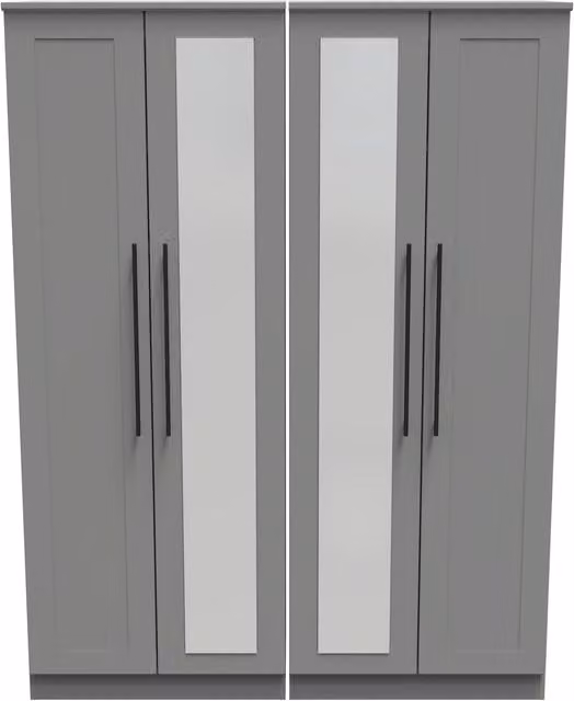 2 U Howard Tall 4 Door Wardrobe with 2 Centre Mirrors in Dark Grey – 1