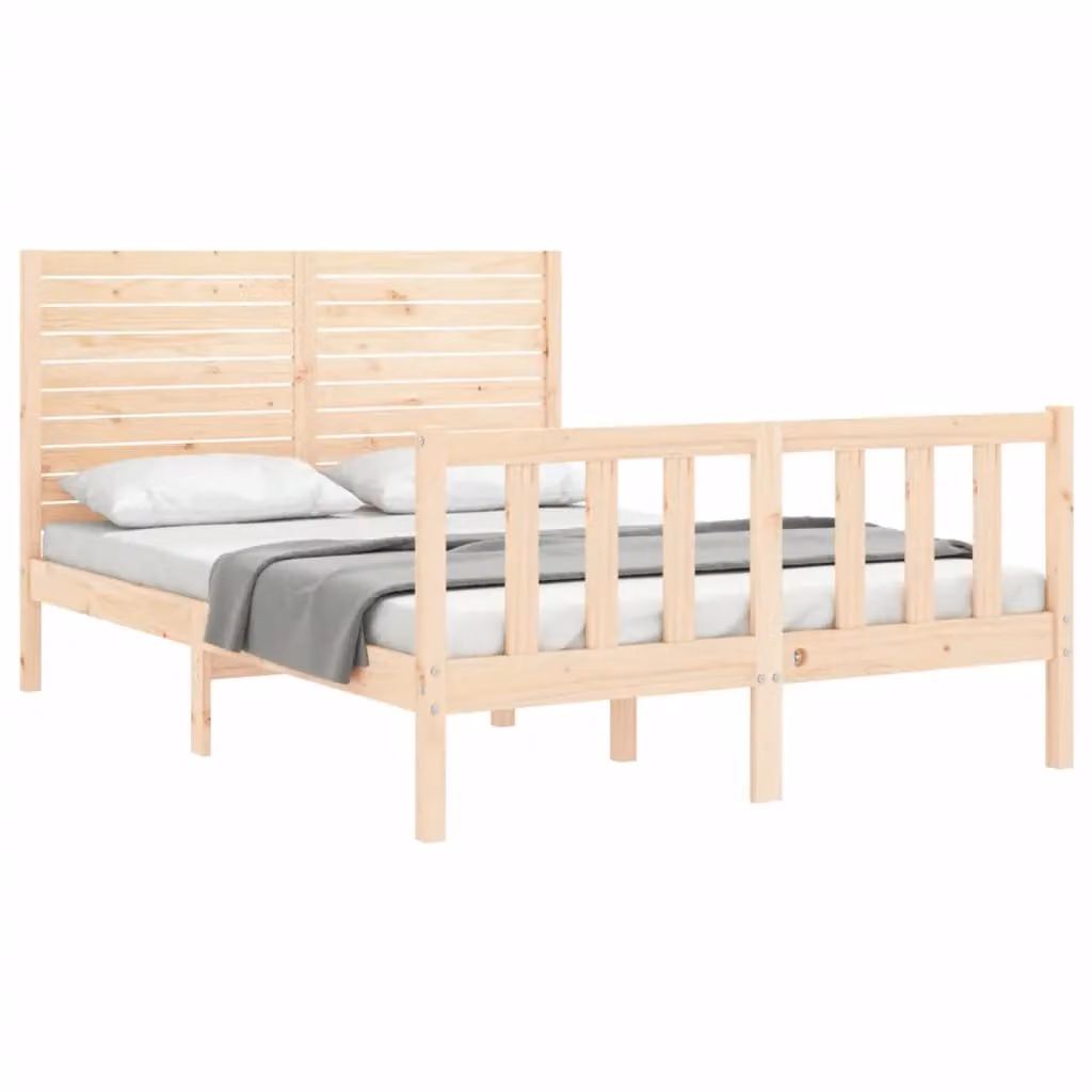 Berkfield Home Solid Wood Bed Frame with Headboard in Brown, W: 140 cm, L: 200 cm – 2
