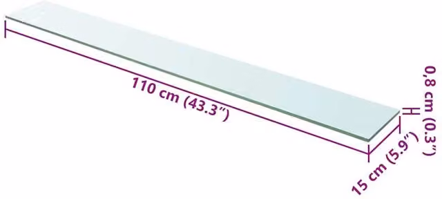 Berkfield Home Clear Glass Shelf Panel W: 110 cm, H: 15 cm