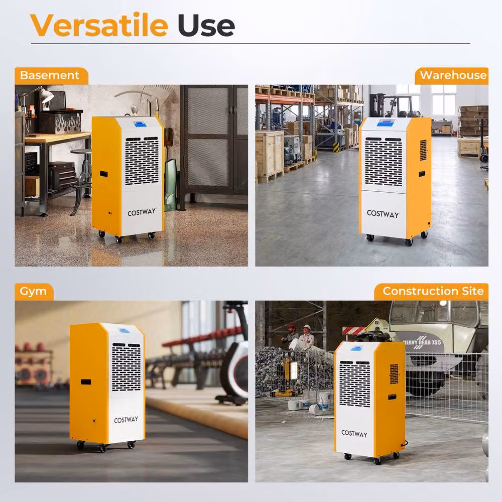 Costway Commercial Industrial Dehumidifier with Pump and Wheels, Yellow – 8