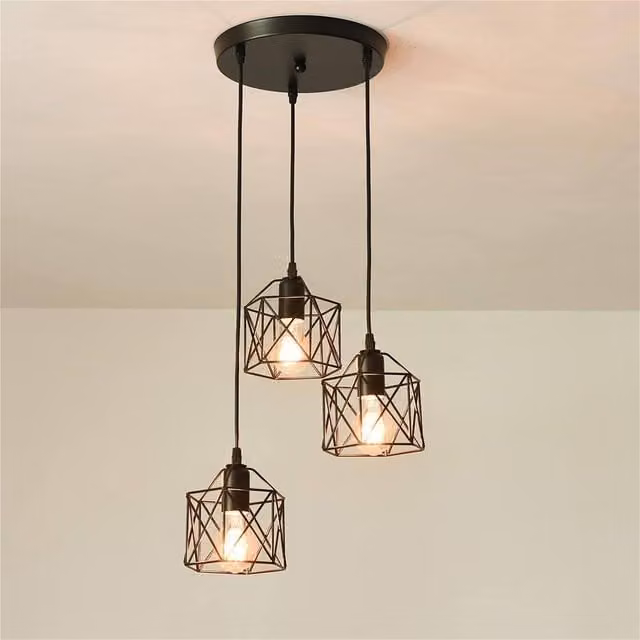 Goeco Industrial Metal Cage Pendant Light, Adjustable Black Vintage Suspended Ceiling Lamp – 1
