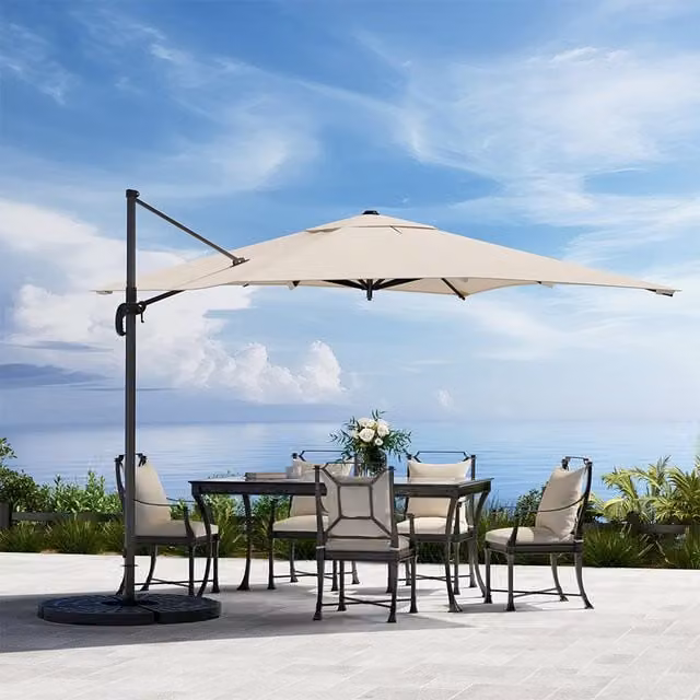 Komore Rotating Cantilever Garden Parasol with Fillable Base in Beige