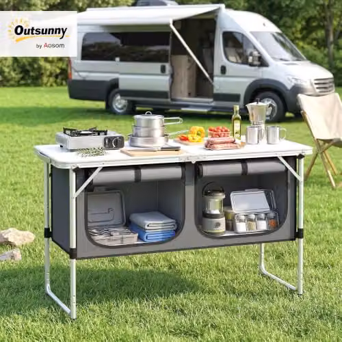 Outsunny Folding Portable Camping Cupboard with Storage in Silver – 7