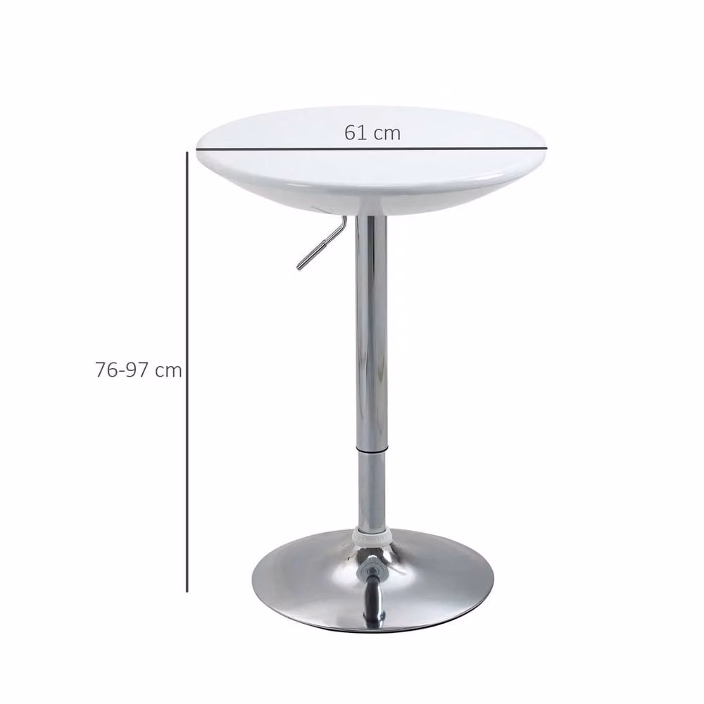 EONLION Modern Round Bistro Pub Table in White and Silver with Height-Adjustable Rotating Top – 2